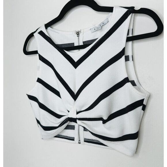 Ezra Black & White Striped Sleeveless V-Neck Crop Gathered Front Knot Back Zip S - Picture 3 of 13